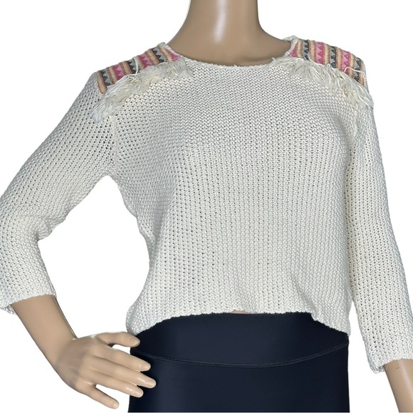 Billabong cream crop sweater with fringe shoulders medium - Picture 1 of 5